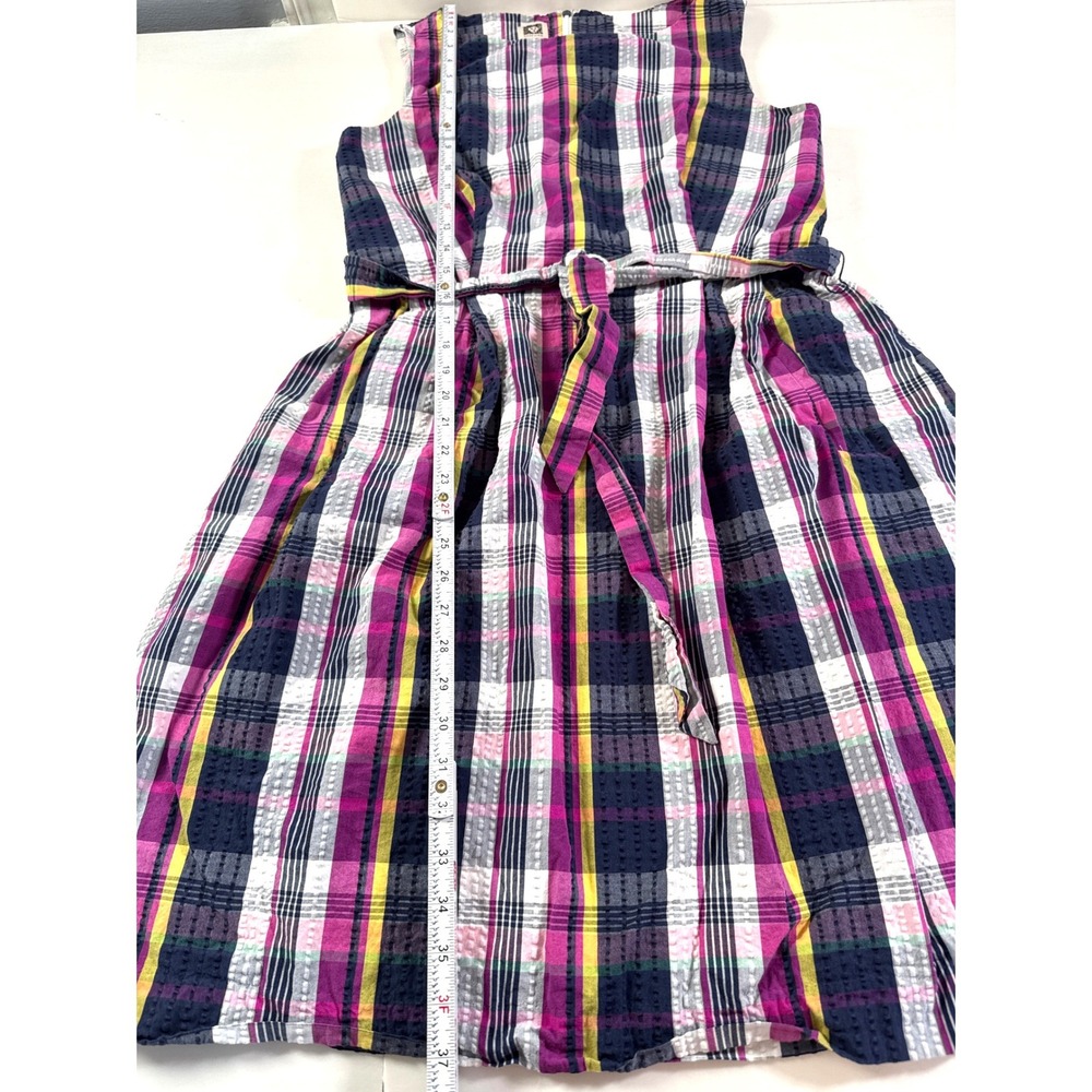 Anne Klein Womens Plaid Sleeveless Fit Flare Belted Dress Magenta Navy Yellow 12 - Picture 11 of 13